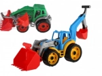 Plastic tractor – excavator with bucket, green