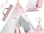 Kinder-Tipi mit Girlande und Lichterkette NUKIDO – rosa