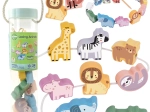 Animaux ZOO à enfiler en bois WOOPIE GREEN, montessori, 13 pièces