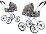 Poppenwagen met opvouwbare kap, grote foamwielen, grijs met sterretjes