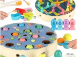 Jeu Montessori pour enfants Poissons et chenilles – pêche magnétique et tri