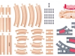 Ensemble de circuits de trains en bois avec plaque tournante – 50 pièces
