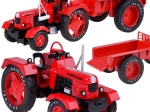 tracteur rouge en métal avec remorque 1:18 avec pneus en caoutchouc