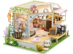 Miniaturhaus Katzen-Café mit Garten – DIY-Bausatz mit LED