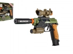 Plastic toy gun with light and sound, battery-powered, with accessories