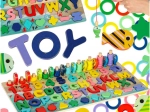 Houten educatief spel 3-in-1: sorteerder, telraam en magnetisch vissen