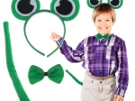 Frog costume set for kids: headband with eyes, bow tie and tail