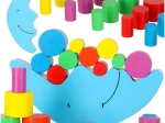 Montessori balancing game wooden moon with dice and colorful blocks