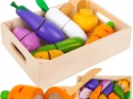 Ensemble de légumes en bois à scratch pour découper dans une caissette en bois