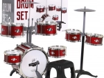 Rode drumstel met 7 drums + kruk + 2 bekkens + 2 drumstokken - 12 onderdelen