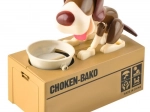Interactive coin bank dog eating coins CHOKEN-BAKO, brown