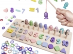 Jeu éducatif en bois 2-en-1 : trieur de formes, boulier et poissons magnétiques