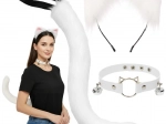 Kostuum kat, vos of wolf 3-in-1 RUHHY – witte set met staart, oren en choker