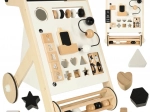 Wooden walker with interactive board and sorting box