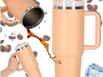 Großer Thermobecher mit Strohhalm und Griff 1,2L puderrosa