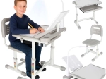Wachsender Kinderschreibtisch mit Stuhl und LED-Lampe, grau
