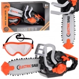 Elektrische Kinderspielzeug-Kettensäge mit Sound und beweglicher Kette + Schutzbrille