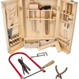 Wooden box with metal tools
