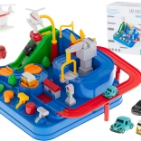 Interactive Car Obstacle Racing Park with 4 Vehicles and Helicopter 24 × 24 cm