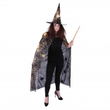 Witch cloak and hat with cobwebs for adults