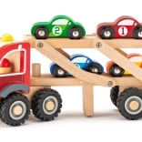 Houten autotransporter met 4 raceautootjes