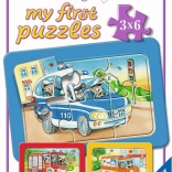 Mes premiers puzzles – véhicules d’intervention avec des animaux au volant 3×6 pièces RAVENSBURGER
