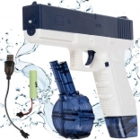 Electric water gun with automatic firing, USB charging, and two reservoirs