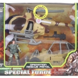 Military set with battery-powered helicopter and armored car