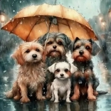 Diamond Mosaic - Dog Family Under an Umbrella
