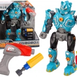 Screw-together robot with drill, shield, and light and sound effects – turquoise