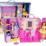 Wardrobe with Lighting and Mirror, Doll 26 cm, Clothing Set and Accessories