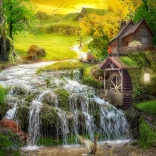 Puzzle ENJOY Blockhütte am zauberhaften Bächlein 1000 Teile