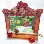 Gerlich maxi puppet theatre with 14 wooden puppets