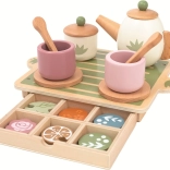 set de thé en bois pour enfants avec plateau et tiroir