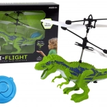 Vliegende dinosaurus helikopter bestuurd door hand groen