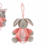 Lapin en peluche avec boîte à musique à remontoir et hochet, rose (18 × 20 cm)