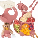 Dark Pink Silicone Tableware Set Squirrel - 9 Pieces