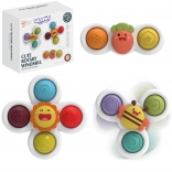 WOOPIE sensorische Kinder-Spinner 3-in-1 mit Saugnäpfen – Sonne, Biene und Möhre