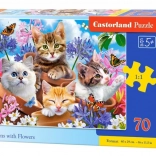 70-Piece Puzzle Kittens with Flowers