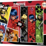 Kinderenpuzzel EDUCA – WONDERLADYBUG EN ZWARTE KATER 2×100 stukjes