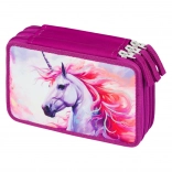 Trousse scolaire à trois étages avec motif Royaume Licorne