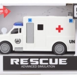 Plastic battery-powered ambulance with lights and sounds