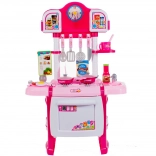 Roze kinderkeukentje met geluiden en lichtjes met gordijntje en klok