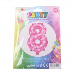 Inflatable balloon number 8 pink with little hearts