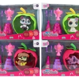 Animal set with apple-shaped house with light