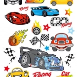 Kleurige opstrijkstickers raceauto’s