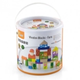 Houten bouwset boerderij – 50 blokken in een emmer