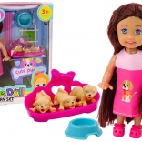 Mini-Puppe Kleid mit langen Haaren Drei-Hunde-Höhle