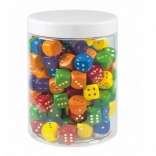 Dés de jeu en bois colorés 16 mm – 150 pcs dans une boîte en plastique