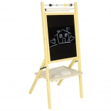 Wooden double-sided magnetic board with chalk side, abacus and paper roll 46 × 43 × 89 cm